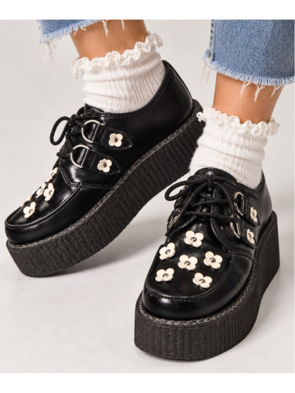 T.U.K. Black TUKskin Flower Viva Mondo Creepers Shoes